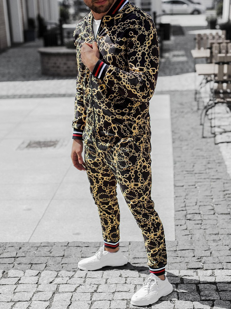 Komplet męski - kurtka I spodnie chino czarno-złoty OZONEE O/5555/21