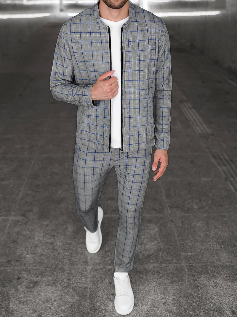 Komplet męski - kurtka I spodnie chino szaro-niebieski OZONEE DJ/5619