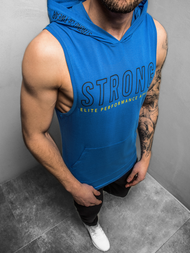 T-Shirt z kapturem męski niebieski OZONEE MAD/2992Z