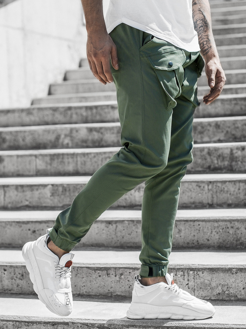 Spodnie męskie chino joggery khaki OZONEE G/11144