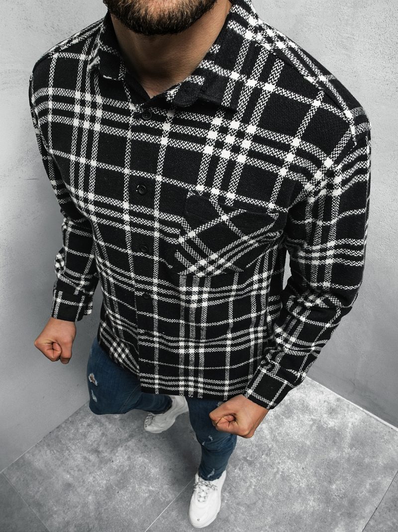 Koszula męska w kratę czarno-biała OZONEE E/3900/6