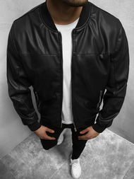 Kurtka przejściowa skórzana męska bomberka czarna OZONEE N/6705