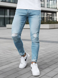 Spodnie jeansowe męskie slim fit jasno-niebieskie OZONEE DO/2860