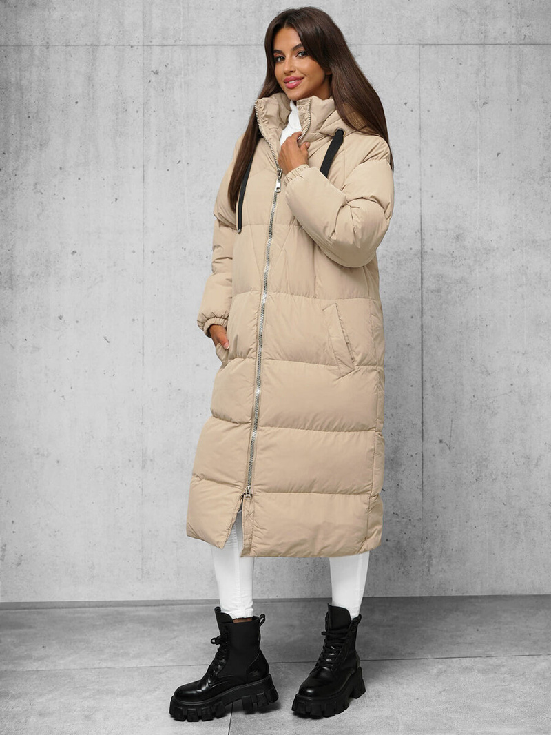 Kurtka zimowa damska długa pikowana beżowa OZONEE JS/5M3163/62Z