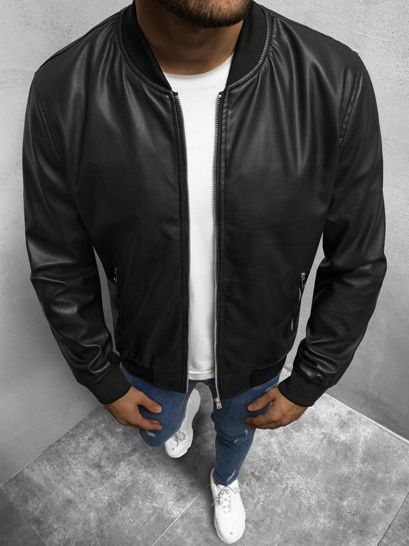 Kurtka przejściowa skórzana męska bomberka czarna/2 OZONEE N/6707