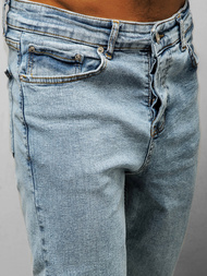 Spodnie jeansowe joggery męskie jasno-niebieskie OZONEE DP/780