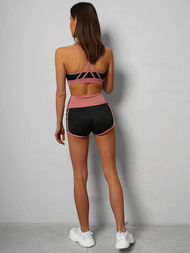 Komplet sportowy dwuczęściowy damski czarno-różowy OZONEE O/XL011/54