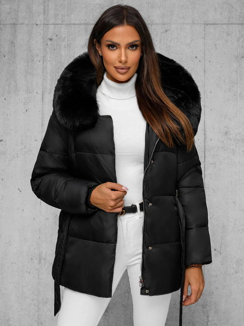 Kurtka zimowa damska z futerkiem czarna OZONEE JS/16M9206/392Z