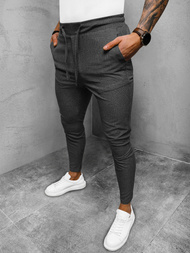 Spodnie męskie chino materiałowe w kratę grafitowe OZONEE DJ/2303/22