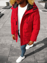 Kurtka zimowa męska parka z futerkiem czerwona OZONEE JB/JP1173/3Z