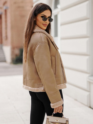 Жіноча шкіряна Kуртка Бежева OZONEE JS/11Z8176
