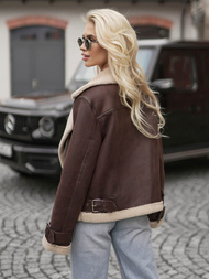 Kurtka skórzana damska z kożuchem czekoladowa OZONEE JS/61M8501/158Z