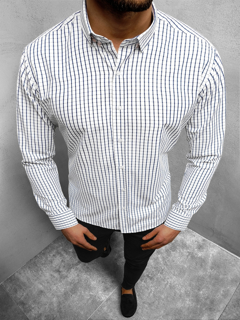 Koszula męska w kratę biała OZONEE O/1822