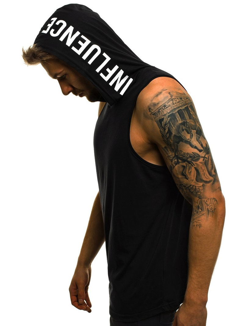 Koszulka bez rękawów z kapturem męska czarna OZONEE O/2537