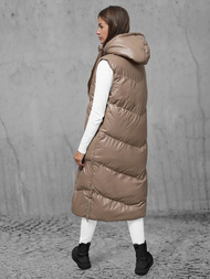 Kamizelka damska długa skórzana camelowa OZONEE JS/5M3183/84