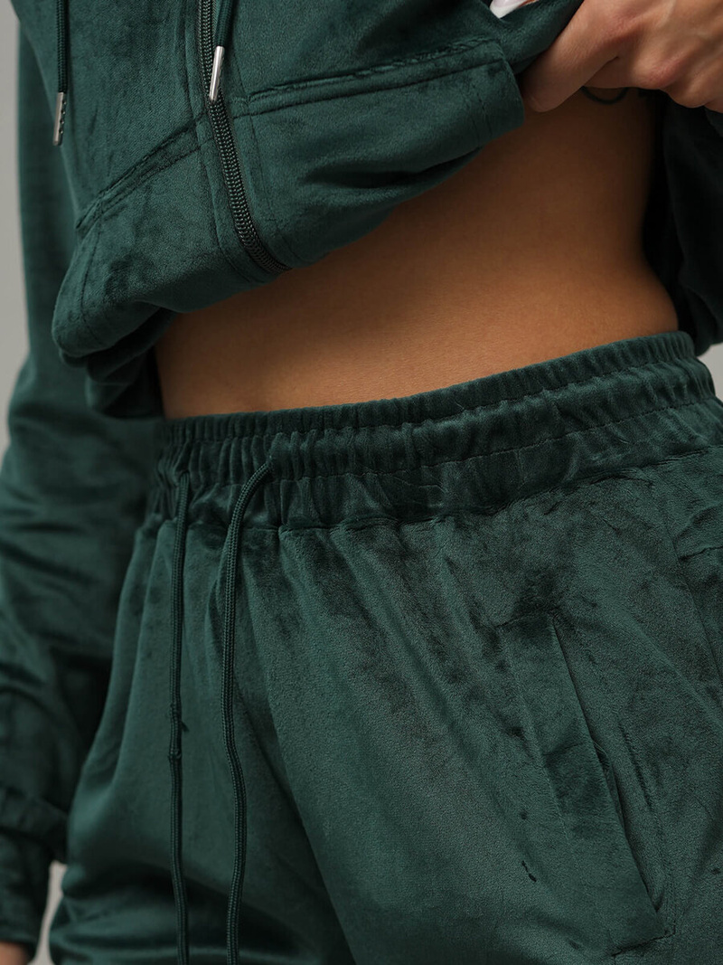 Komplet dresowy damski welurowy ciemno-zielony OZONEE JS/8C1176/9Z