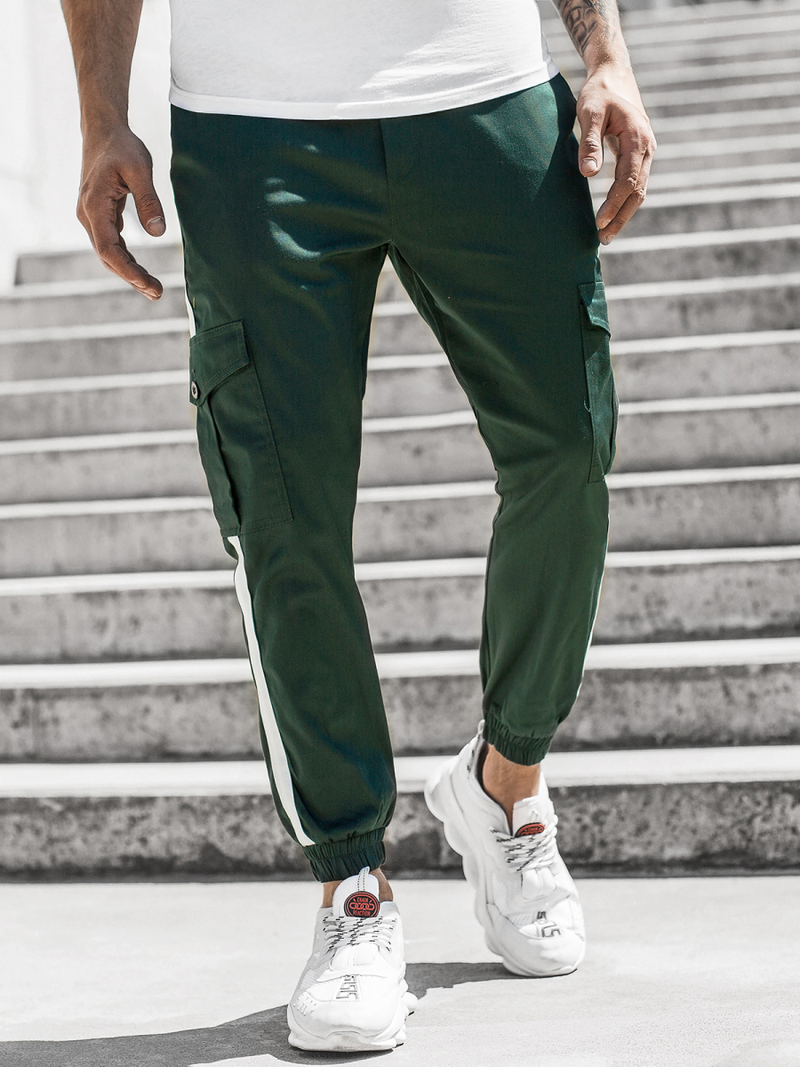 Spodnie męskie chino joggery ciemno-zielone OZONEE DJ/5580