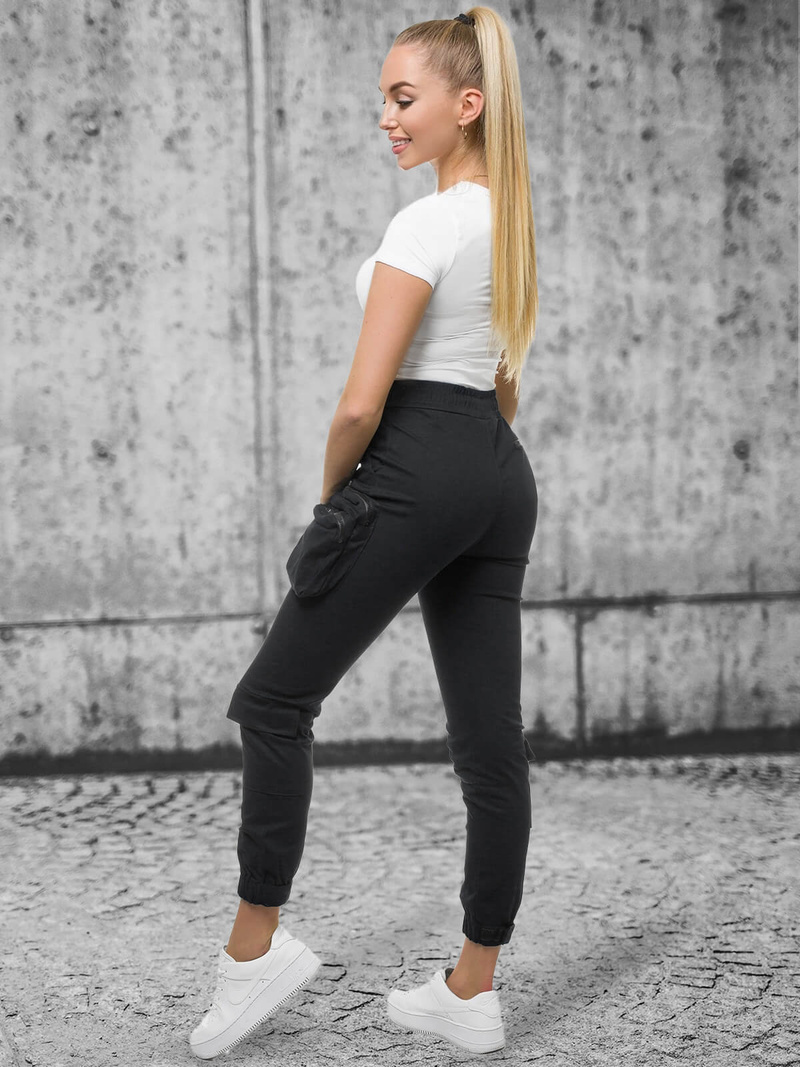 Spodnie damskie chino joggery czarne OZONEE O/802
