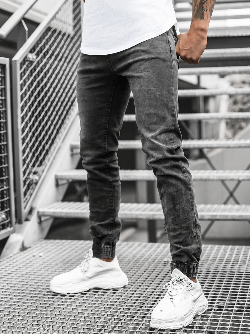Spodnie jeansowe joggery męskie czarne OZONEE O/TF064Z