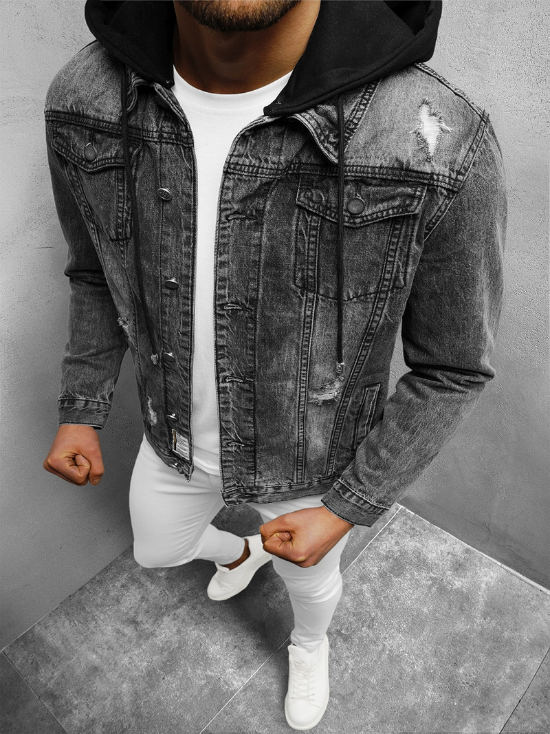 Kurtka męska jeansowa czarna OZONEE NB/MJ505N