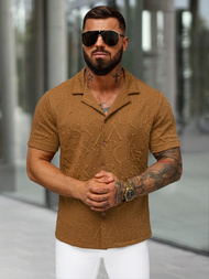 Koszula męska z krótkim rękawem brązowa OZONEE O/B2256