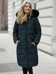 Kurtka zimowa damska długa pikowana granatowa OZONEE O/W377