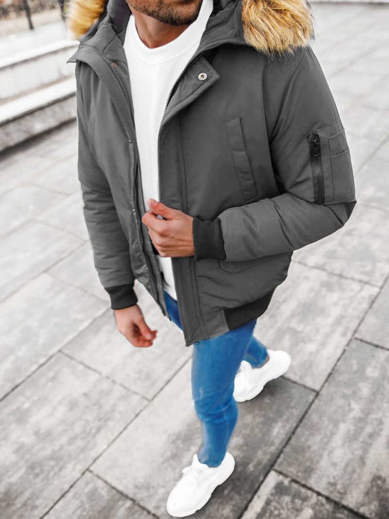 Kurtka zimowa męska z futerkiem szara OZONEE JS/M2019/105