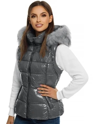 Kamizelka damska pikowana z futerkiem szara OZONEE O/DK027/24