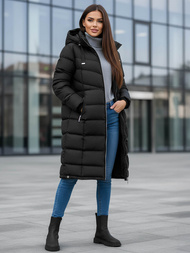 Kurtka zimowa damska długa pikowana czarna OZONEE JS/M736/392Z