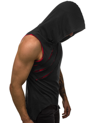 T-Shirt z kapturem męski czarno-czerwony OZONEE O/1254Z