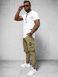 Spodnie męskie chino joggery ciemno-beżowe OZONEE O/PS5520