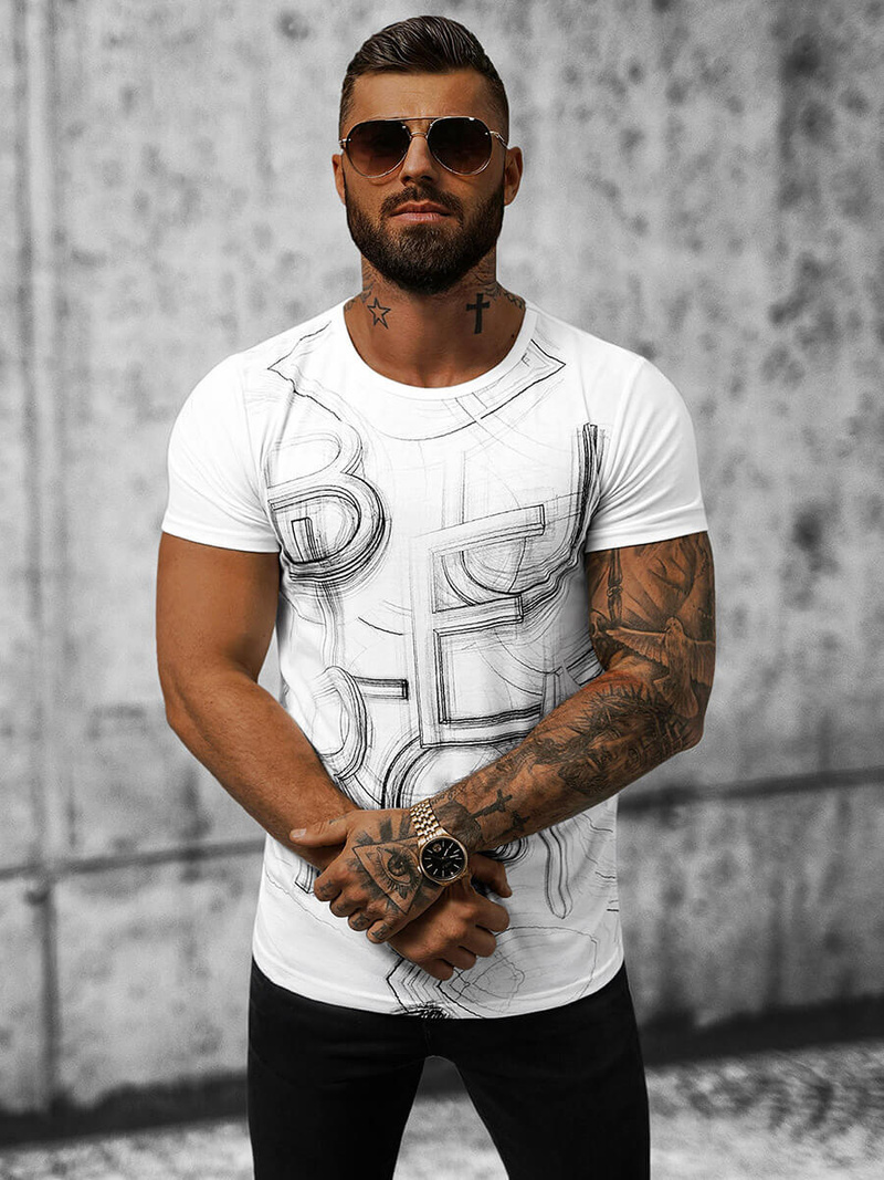 T-shirt męski biały OZONEE O/T132/1Z