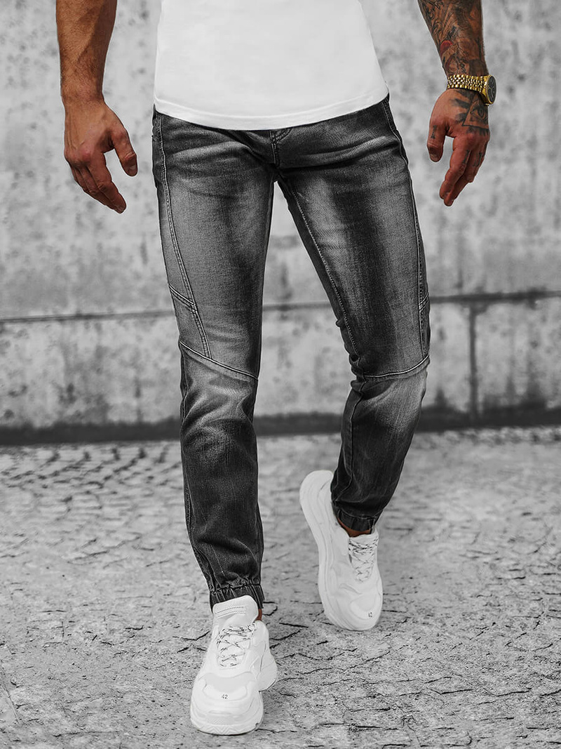 Spodnie jeansowe joggery męskie czarne OZONEE NB/MP0115N
