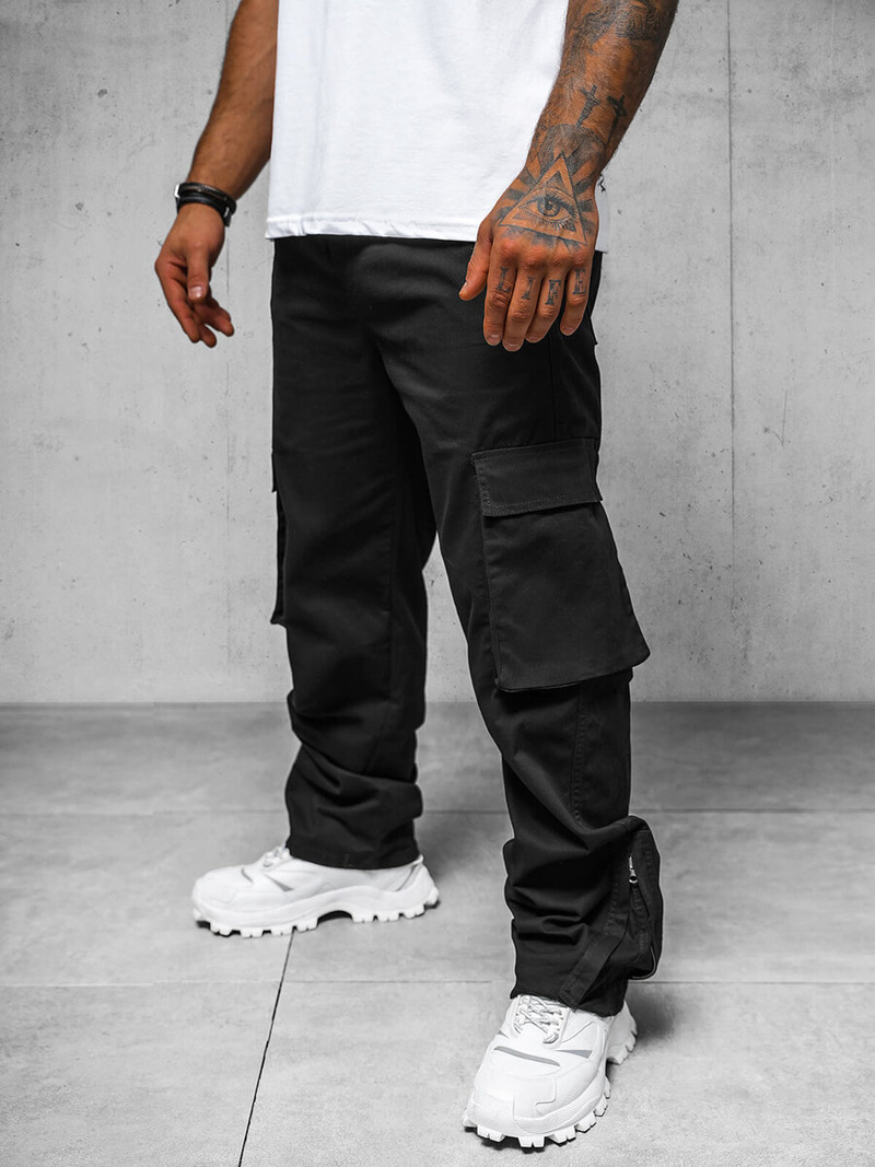 Spodnie męskie cargo wide leg czarne OZONEE O/G3016Z