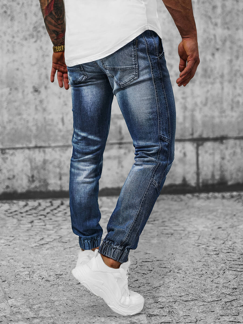 Spodnie jeansowe joggery męskie ciemno-niebieskie OZONEE NB/MP0118BS