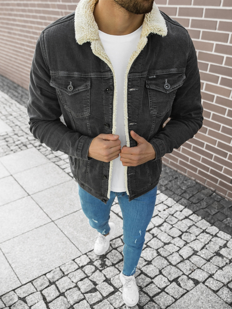 Kurtka męska jeans ciemno-grafitowa OZONEE BN/7317