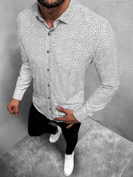 Elegancka koszula męska we wzory długi rękaw biała OZONEE O/3010/25