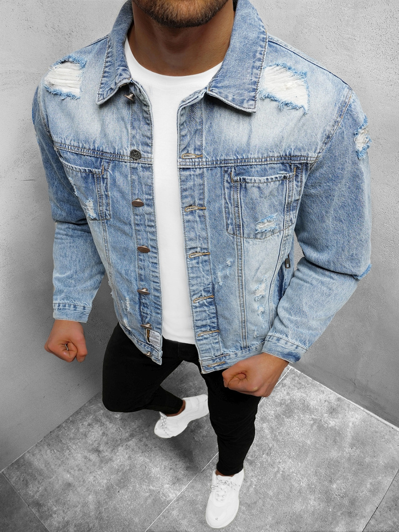 Kurtka męska jeansowa jasno-niebieska OZONEE NB/MJ501BC