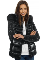 Kurtka zimowa damska z futerkiem czarna OZONEE O/DK030/1