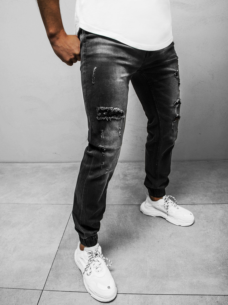 Spodnie jeansowe joggery męskie czarne OZONEE NB/MP0014N