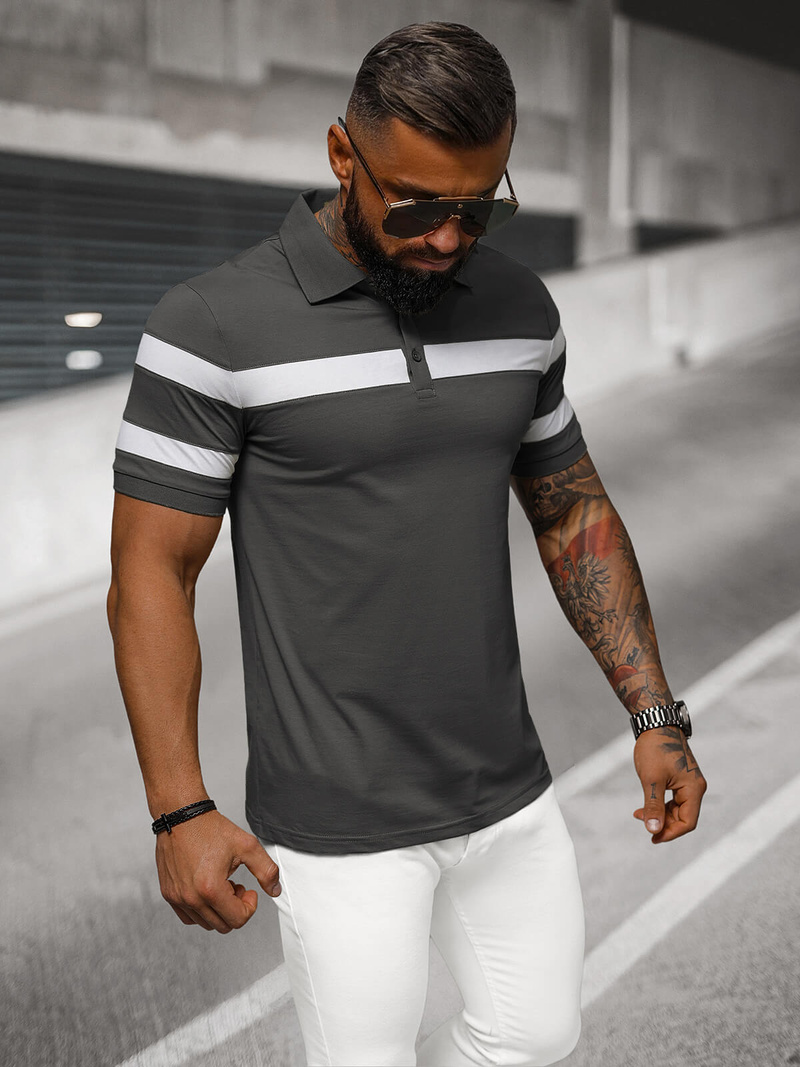 Koszulka męska polo grafitowa OZONEE NB/MT3108