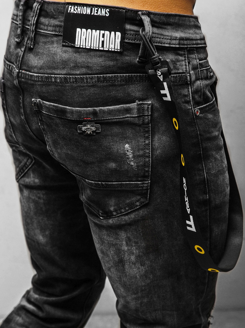 Spodnie jeansowe męskie czarne OZONEE DR/TF088Z