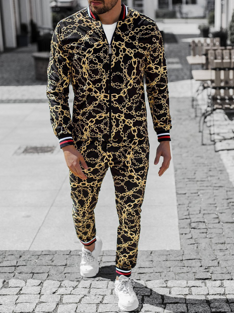 Чоловічий комплект - піджак та штани чінос чорно-золотий OZONEE O/5555/21