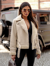 Kurtka skórzana damska z kożuchem beżowa OZONEE JS/11Z8177