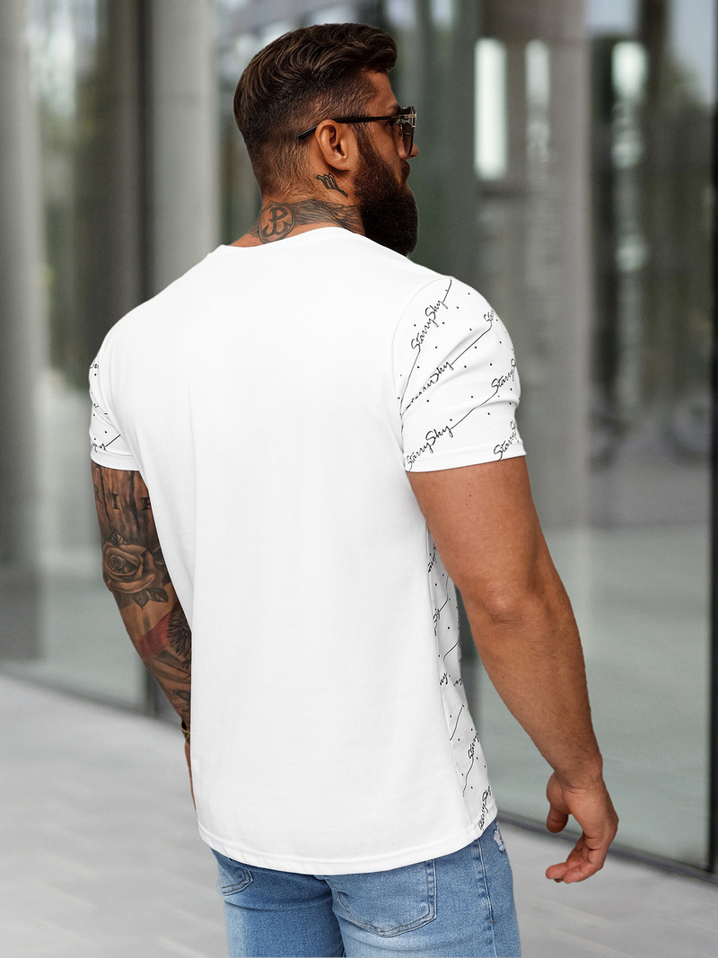 T-shirt męski slim fit biały OZONEE O/QQ1323