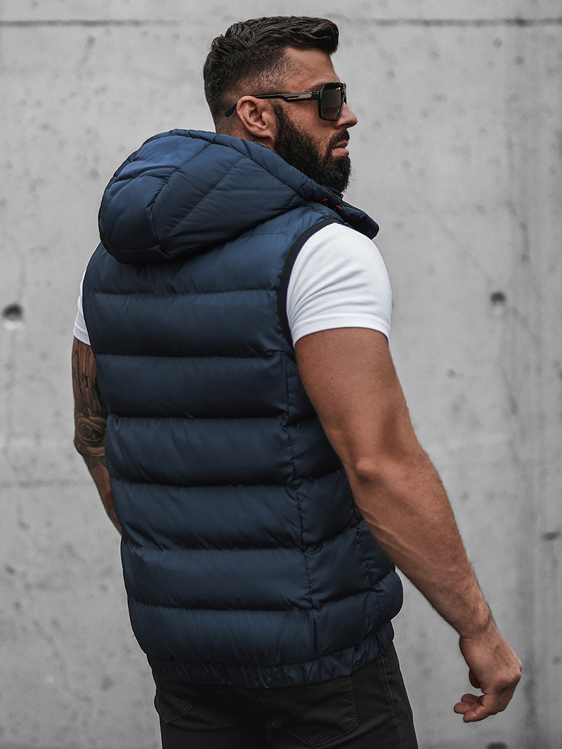 Kamizelka męska pikowana z kapturem granatowa OZONEE N/7129Z