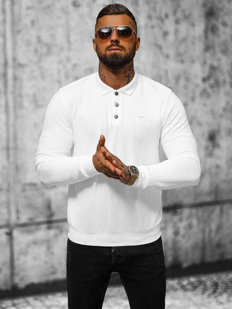 Bluza męska z kołnierzykiem biała OZONEE O/TB2203