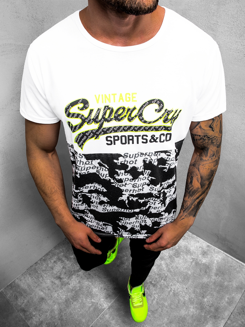 T-Shirt męski z nadrukiem biały OZONEE JS/KS1981Z