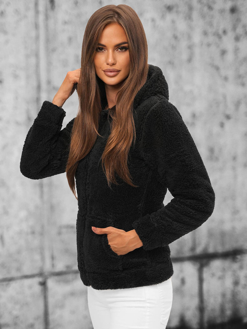 Bluza damska rozpinana z kapturem czarna OZONEE JS/HH007/1Z