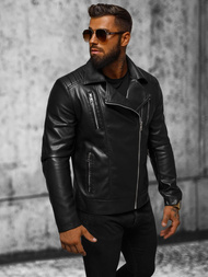 Чоловіча шкіряна куртка Чорна OZONEE JS/11Z8056